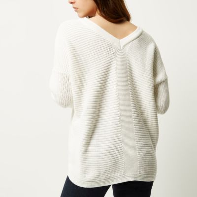 Cream knitted lace-up jumper